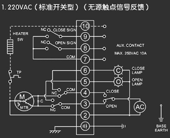 220VAC標準開關型<a href='http://www.zbaz.cn/Product/diefa/diandongdiefa/' target='_blank'>電動<a href='http://www.zbaz.cn/Product/diefa/' target='_blank'>蝶閥</a></a>接線圖