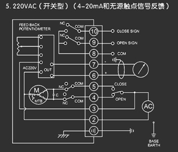 220VAC開關型<a href='http://www.zbaz.cn/Product/diefa/diandongdiefa/' target='_blank'>電動<a href='http://www.zbaz.cn/Product/diefa/' target='_blank'>蝶閥</a></a>接線圖