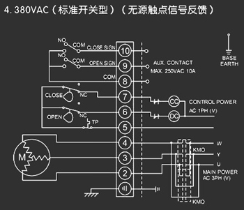 380VAC標準開關型<a href='http://www.zbaz.cn/Product/diefa/diandongdiefa/' target='_blank'>電動<a href='http://www.zbaz.cn/Product/diefa/' target='_blank'>蝶閥</a></a>接線圖
